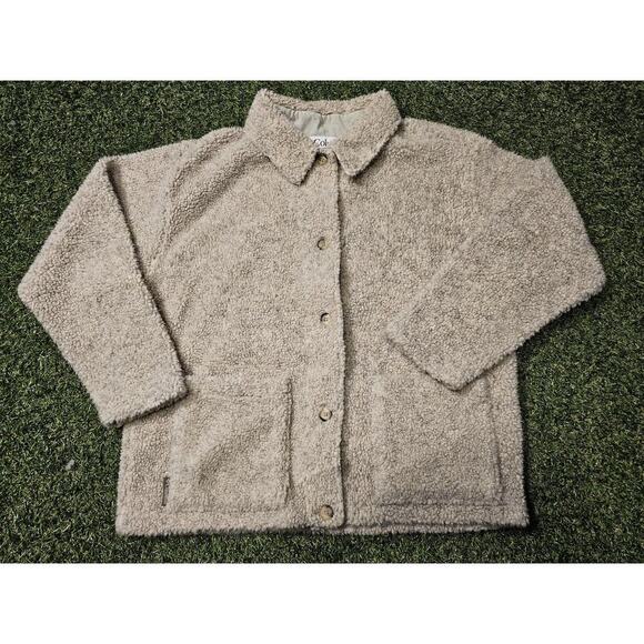 Columbia Women's Beige Sherpa Fleece Jacket Size M Made in USA Casual Vintage - Picture 1 of 7